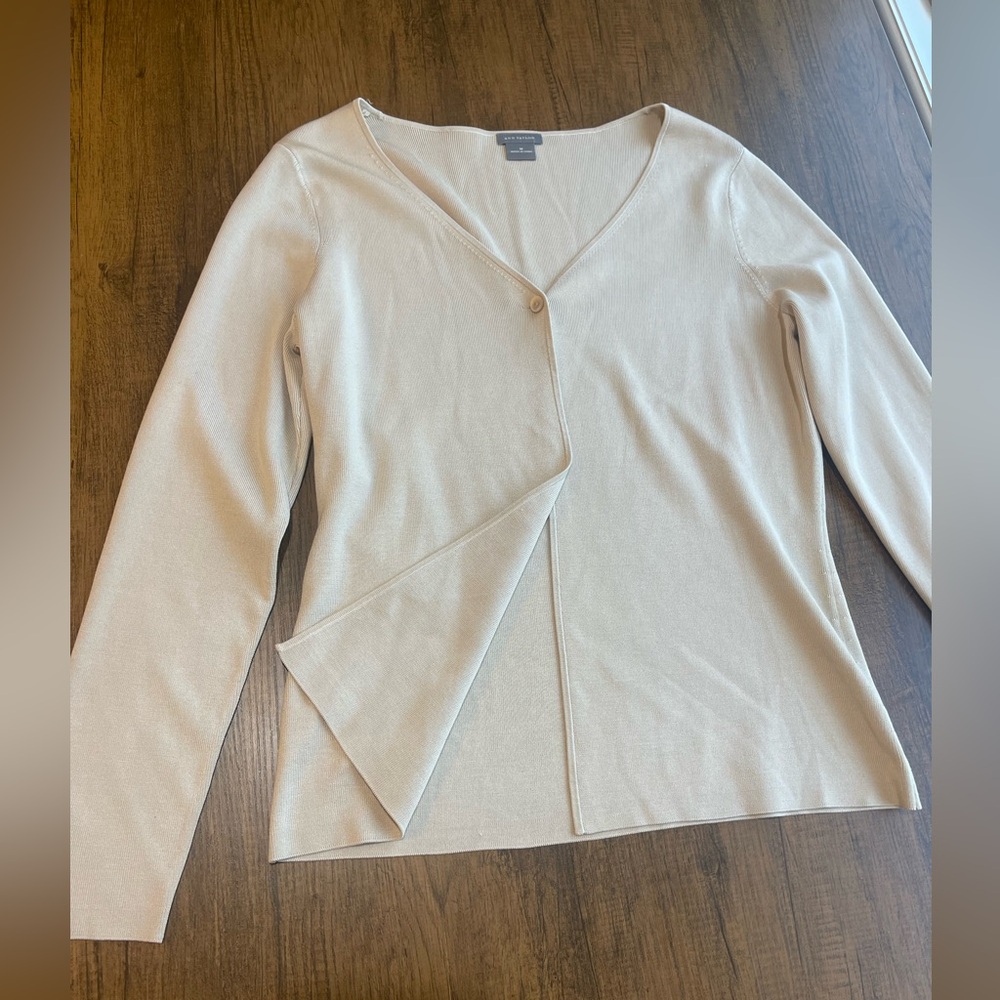 Ann Taylor Beige Long Sleeve Button Cardigan
